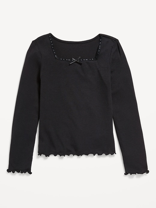 View large product image 2 of 4. Long-Sleeve Square-Neck Ribbon-Bow Top for Girls