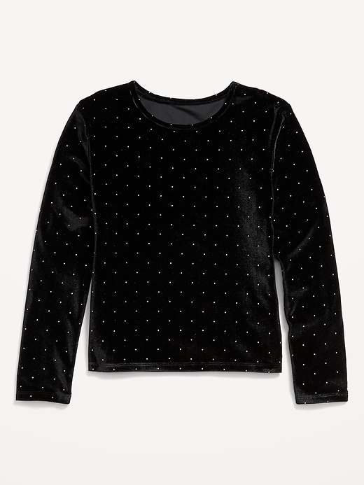 View large product image 2 of 4. Long-Sleeve Velvet Textured-Dots Top for Girls