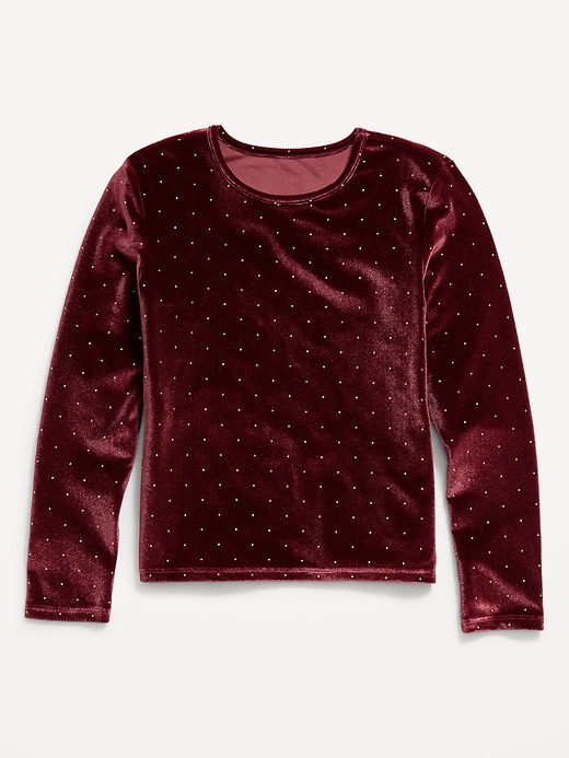 View large product image 2 of 4. Long-Sleeve Velvet Textured-Dots Top for Girls