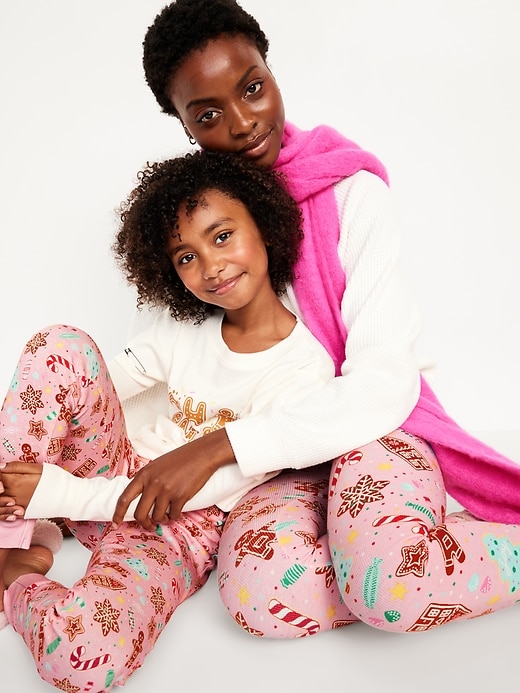 Image number 3 showing, High-Waisted Printed Waffle Pajama Leggings