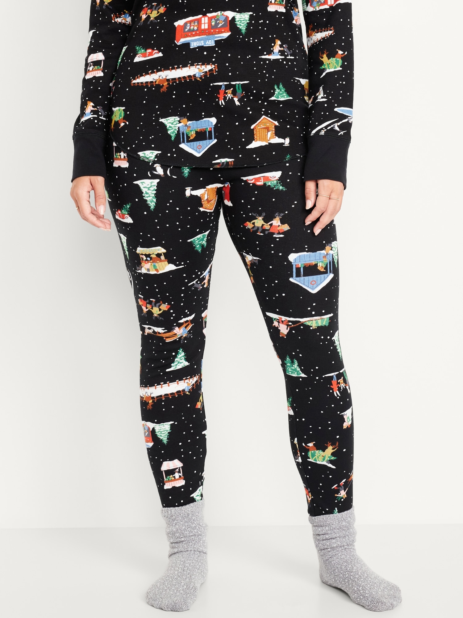 High-Waisted Printed Waffle Pajama Leggings for Women | Old Navy