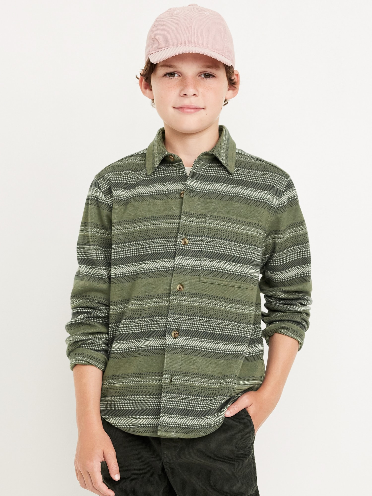 Long-Sleeve Jacquard Knit Pocket Shirt for Boys