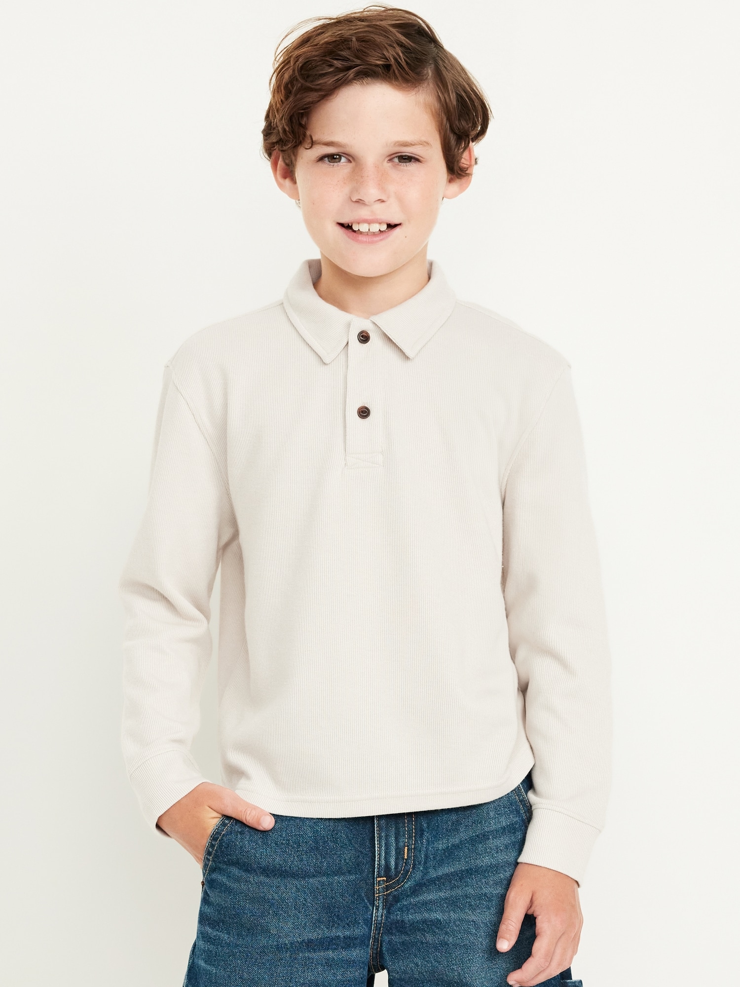 ong-Sleeve French Rib Polo Shirt for Boys