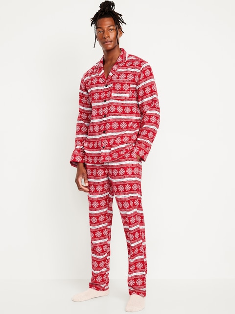 Printed Flannel Pajama Set for Men - Red Snowflake (Match The Fam)