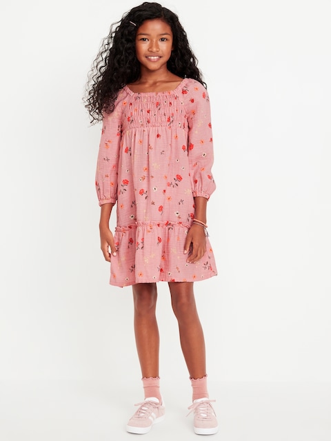 Long-Sleeve Double-Weave Fit and Flare Dress for Girls