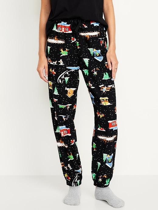 Image number 1 showing, High-Waisted Flannel Pajama Joggers