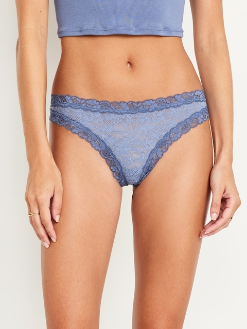 Lace Thong Underwear - Blue