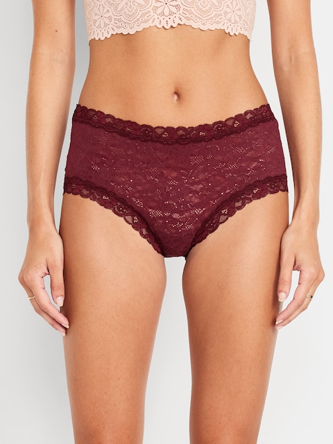 Low-Rise Lace Hipster Underwear - Red