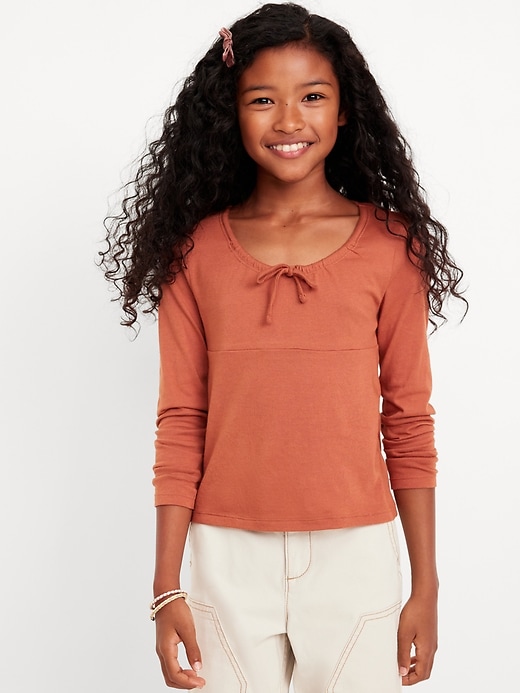 View large product image 1 of 3. Long-Sleeve Tie-Neck Top for Girls