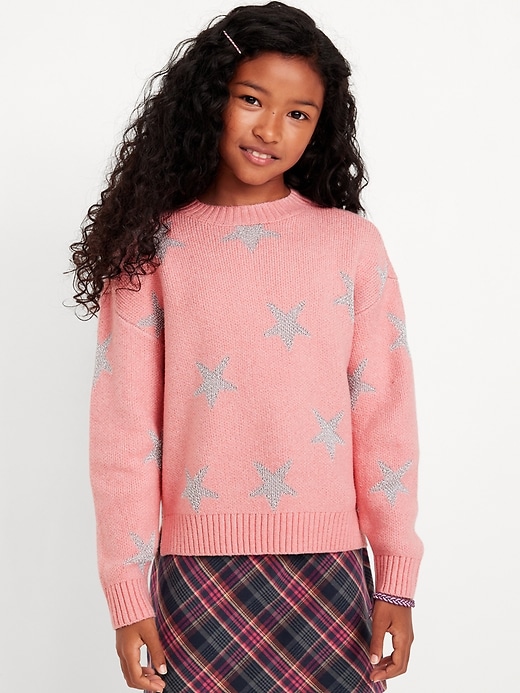 View large product image 1 of 4. SoSoft Printed Shaker-Stitch Sweater for Girls