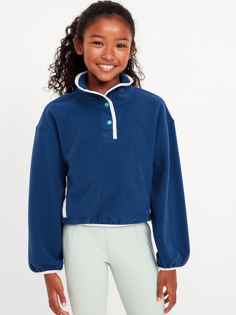 Loose Mock-Neck Performance Microfleece Top for Girls - Plane View