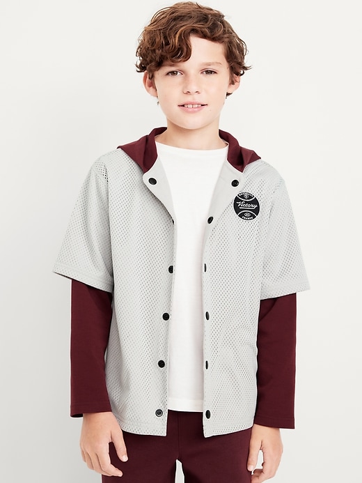 View large product image 1 of 3. 2-In-1 Long-Sleeve Snap-Front Hooded Jersey for Boys