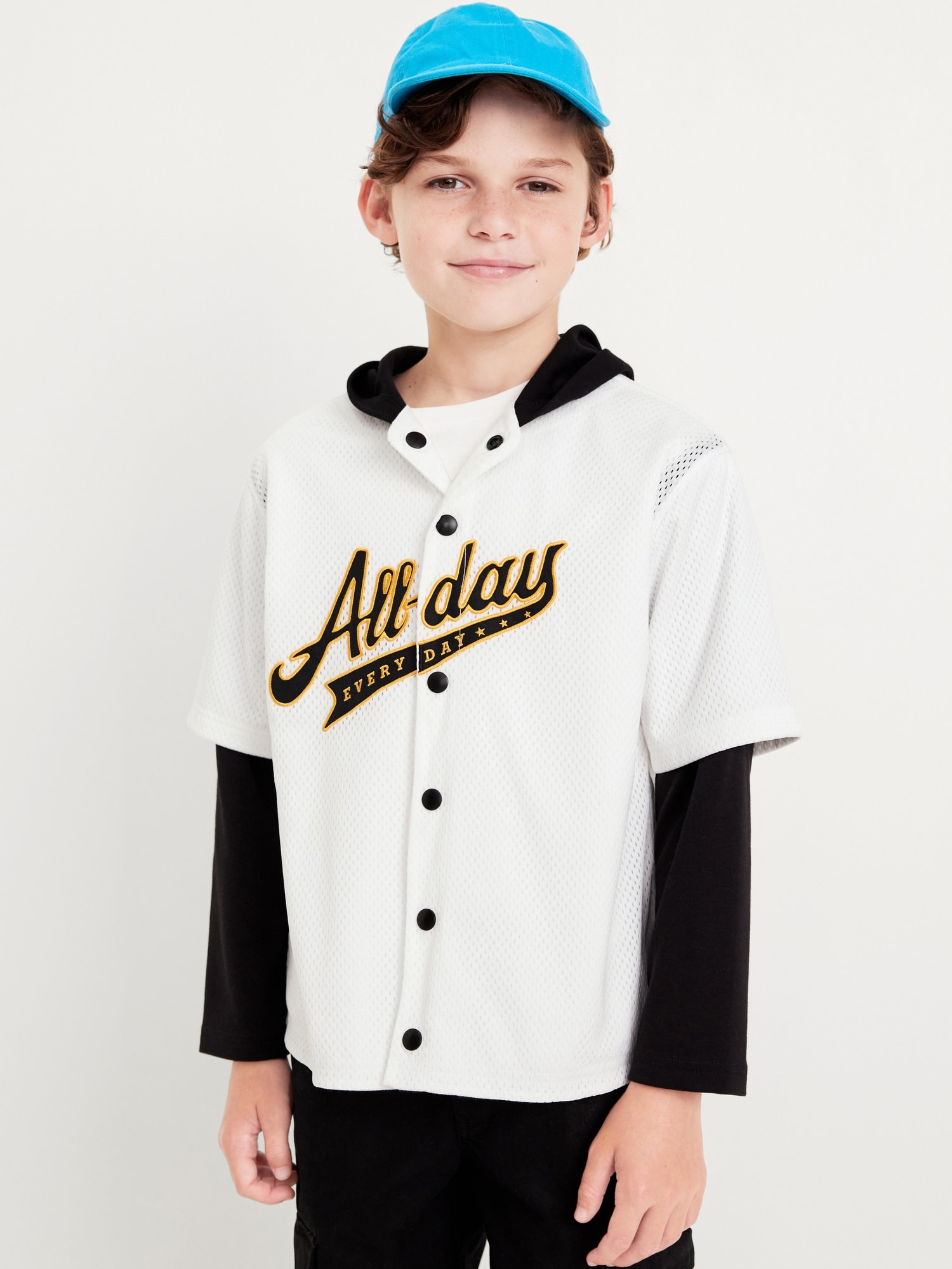 2-In-1 Long-Sleeve Snap-Front Hooded Jersey for Boys