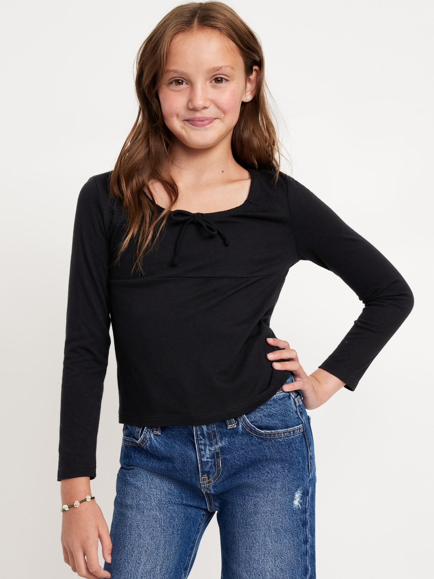 Long-Sleeve Tie-Neck Top for Girls