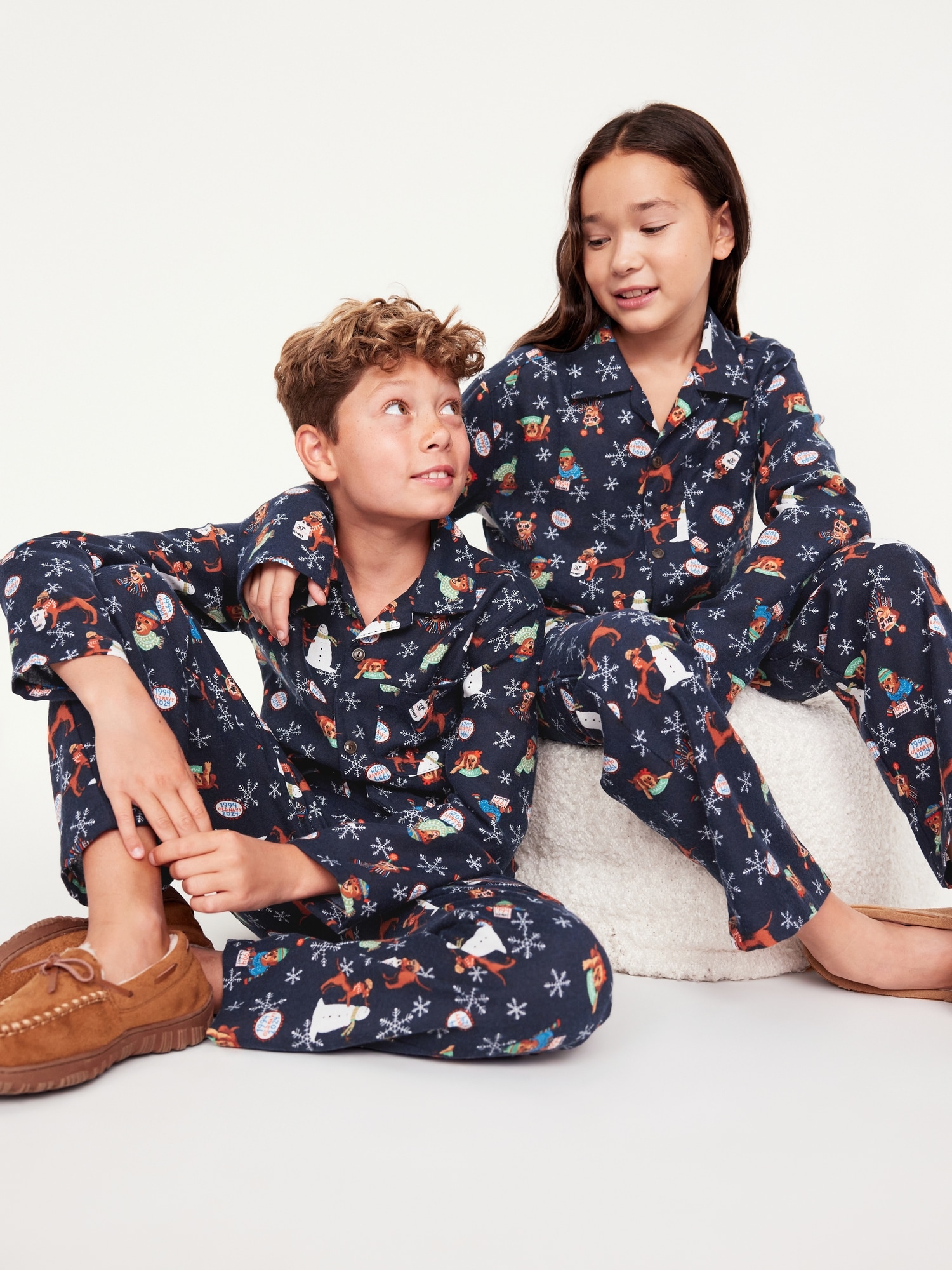 Gender-Neutral Printed Button-Front Pajama Set for Kids