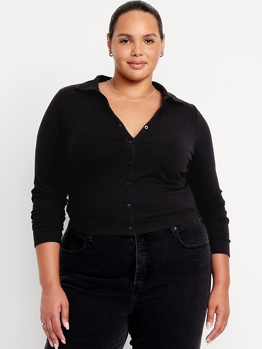 Image number 7 showing, Slim Ribbed Button-Down Top