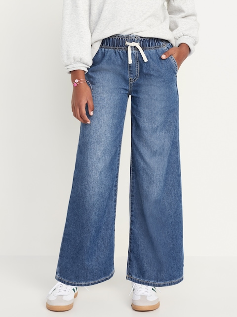 High-Waisted Baggy Wide-Leg Pull-On Jeans for Girls - Medium Wash