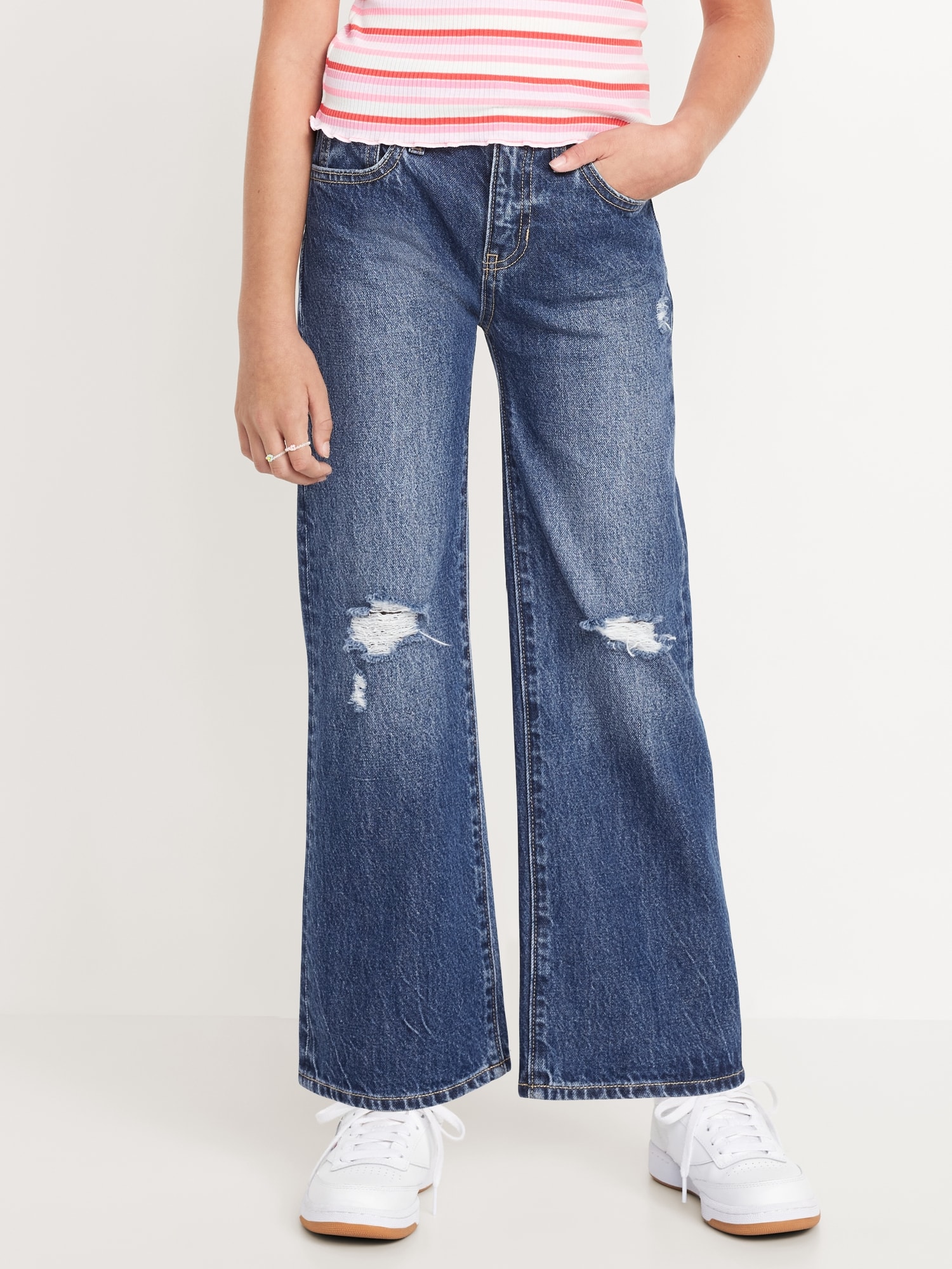 High-Waisted Baggy Ripped Wide-Leg Jeans for Girls