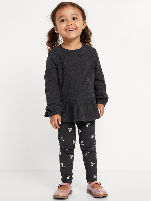 View large product image 1 of 3. Cozy Long-Sleeve Ribbed Peplum Top and Leggings Set for Toddler Girls