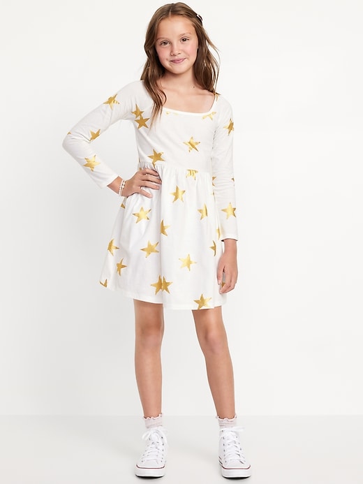 View large product image 1 of 4. Long-Sleeve Printed Fit and Flare Dress for Girls