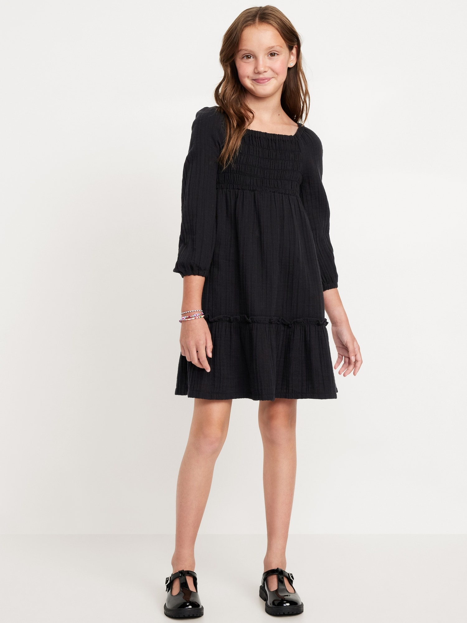 Long-Sleeve Double-Weave Fit and Flare Dress for Girls