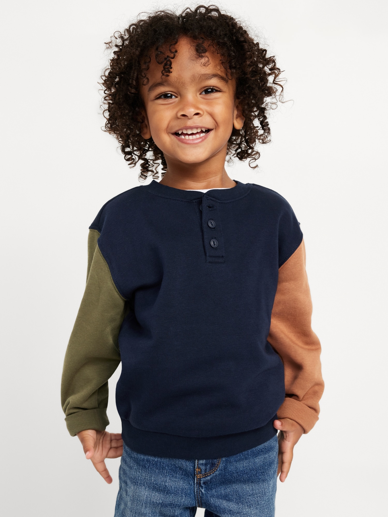 Oversized Crew-Neck Henley Sweater for Toddler Boys