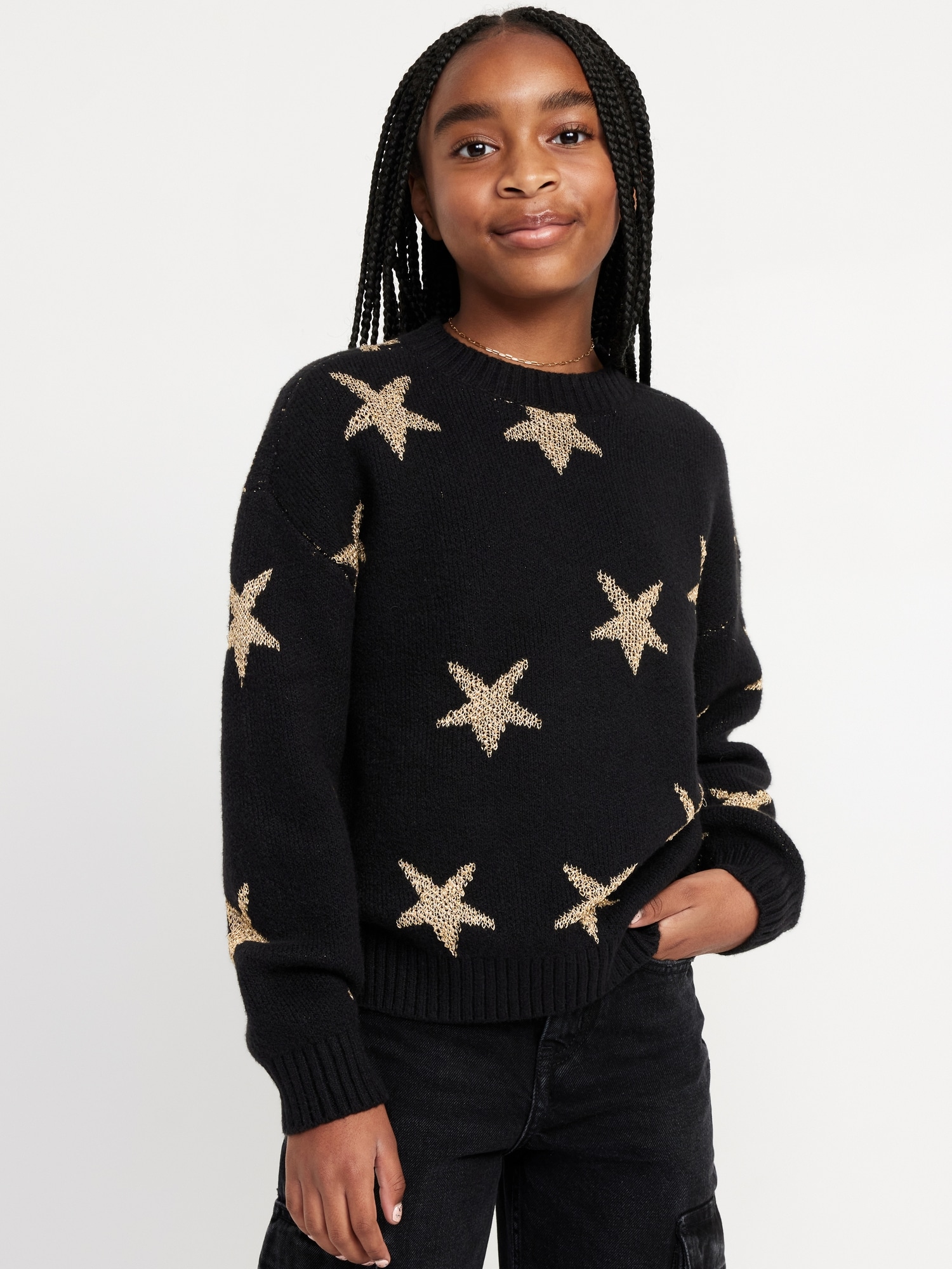 SoSoft Printed Shaker-Stitch Sweater for Girls