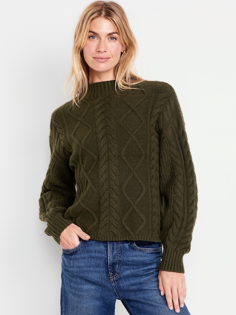 SoSoft Cropped Mock-Neck Cable Sweater