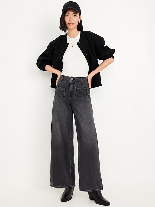 Image number 1 showing, High-Waisted Baggy Wide-Leg Jeans