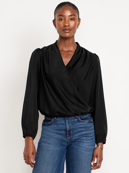 Image number 1 showing, Wrap-Front Satin Top