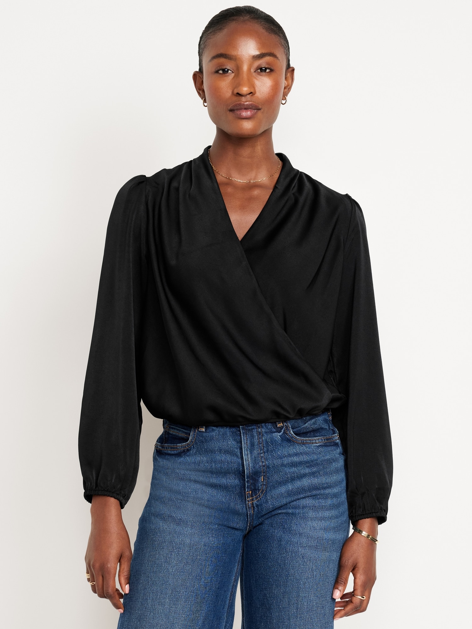 Wrap-Front Satin Top