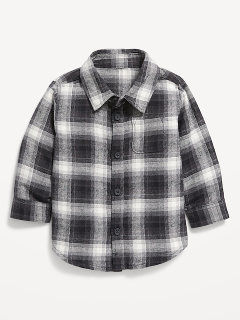 Soft-Brushed Flannel Pocket Shirt for Baby - Black Plaid