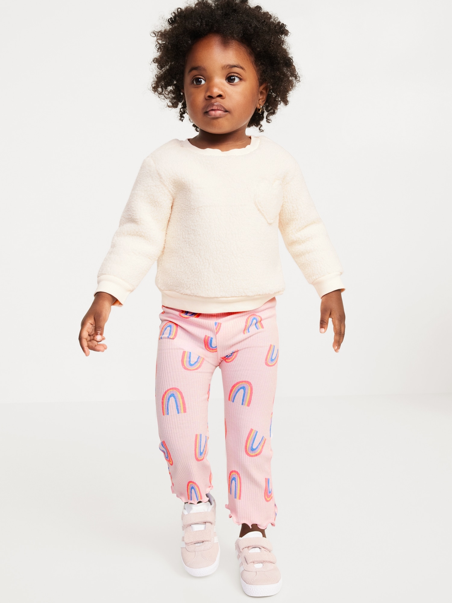 Sherpa Heart-Pocket Sweatshirt and Ribbed Leggings Set for Baby