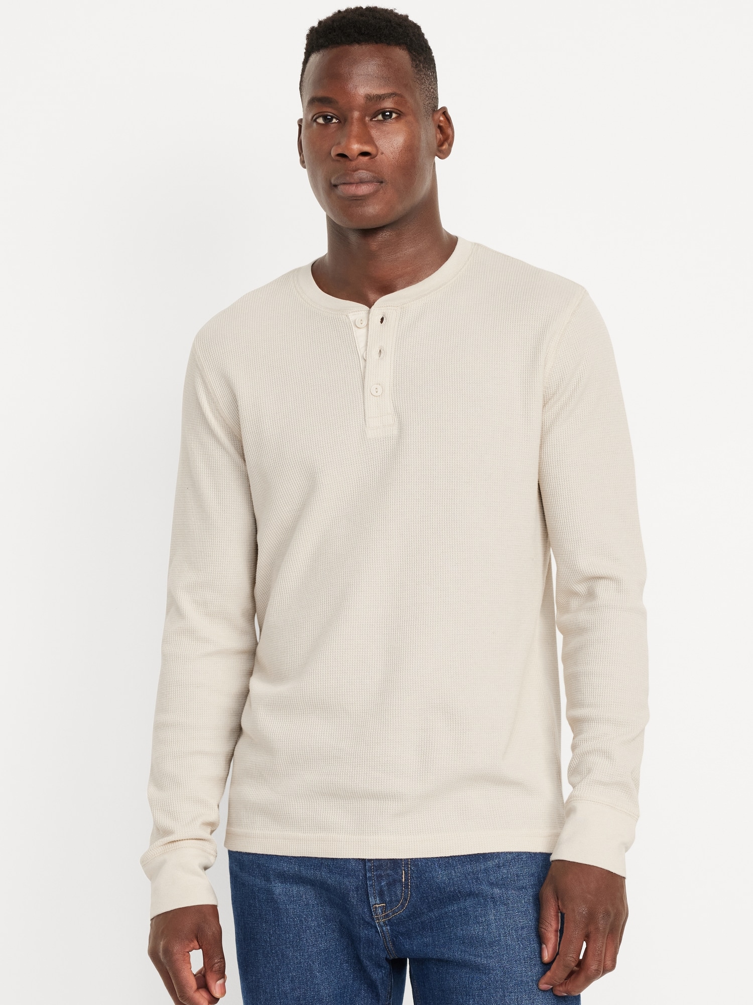 Thermal-Knit Henley T-Shirt 2-Pack - Beige