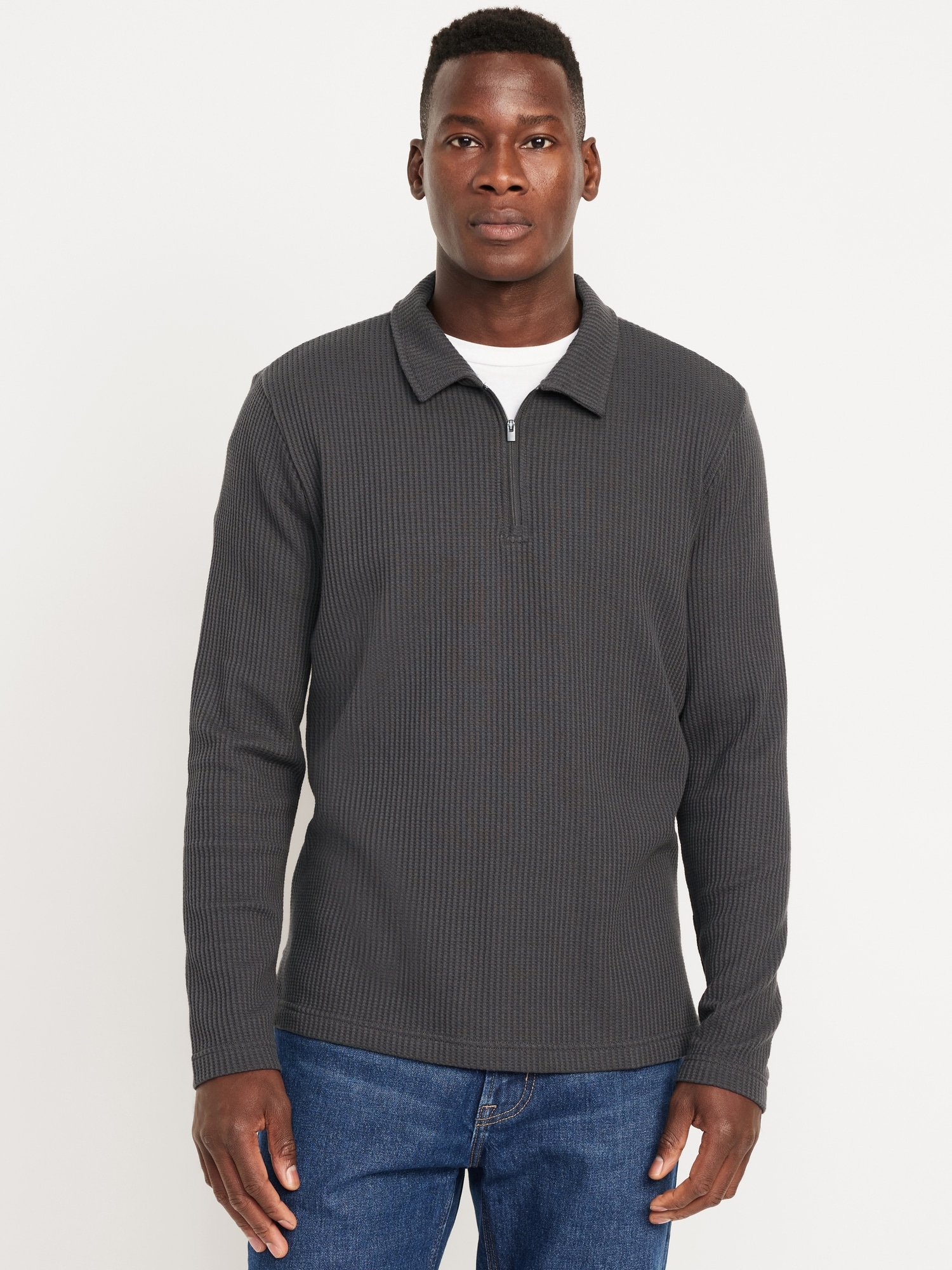 Quarter-Zip Waffle Polo Sweater