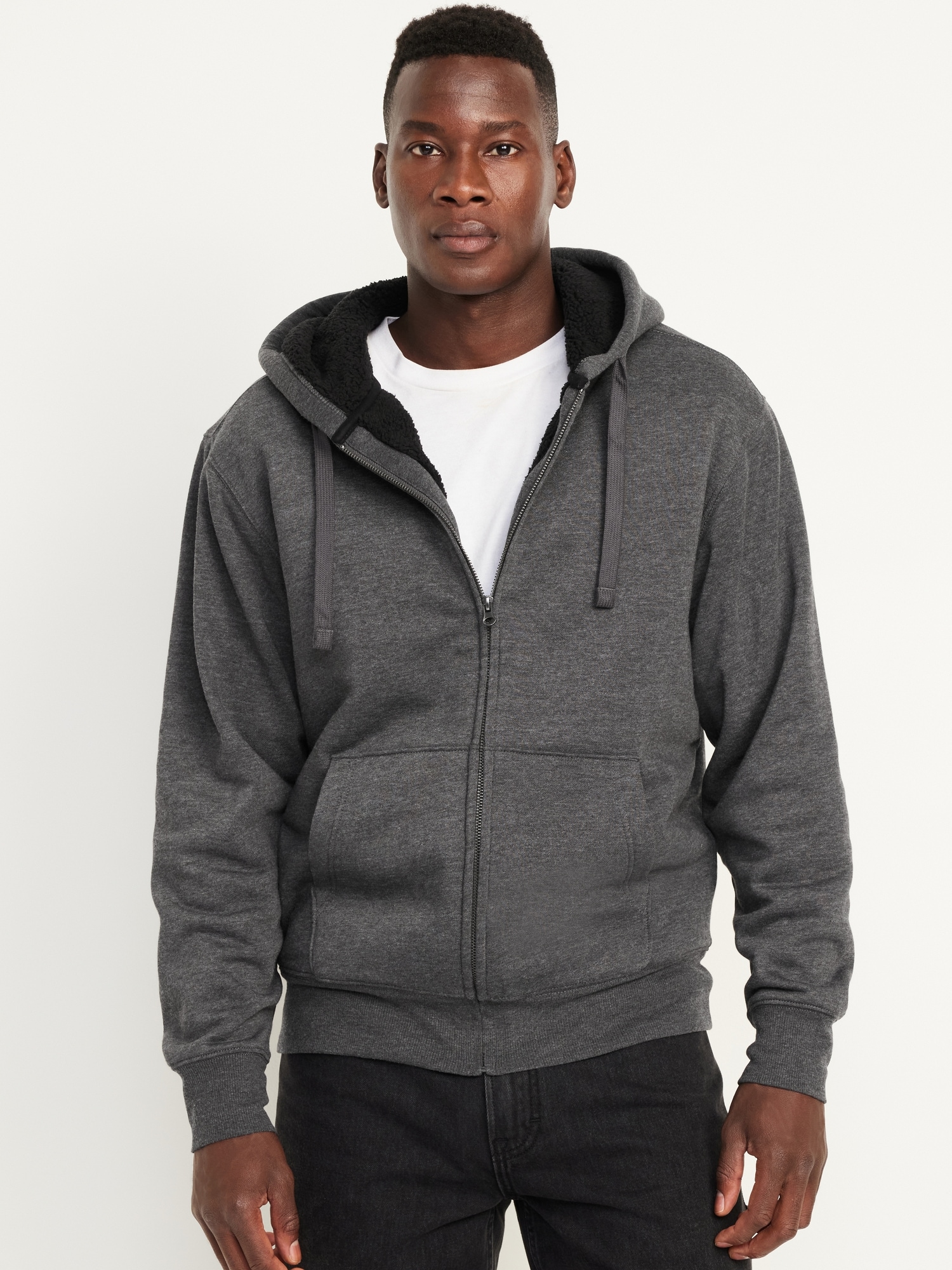 Mens lined zip up hoodie hotsell