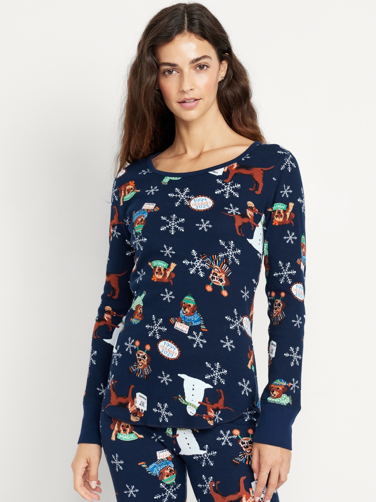 Printed Waffle Pajama Top