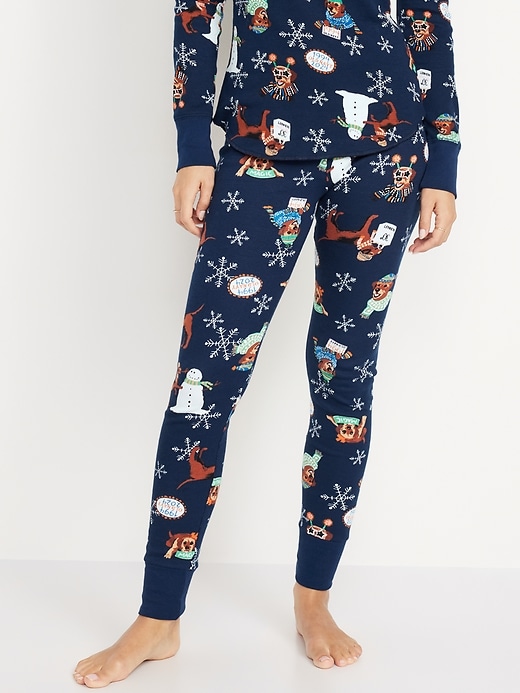 Image number 1 showing, High-Waisted Printed Waffle Pajama Leggings