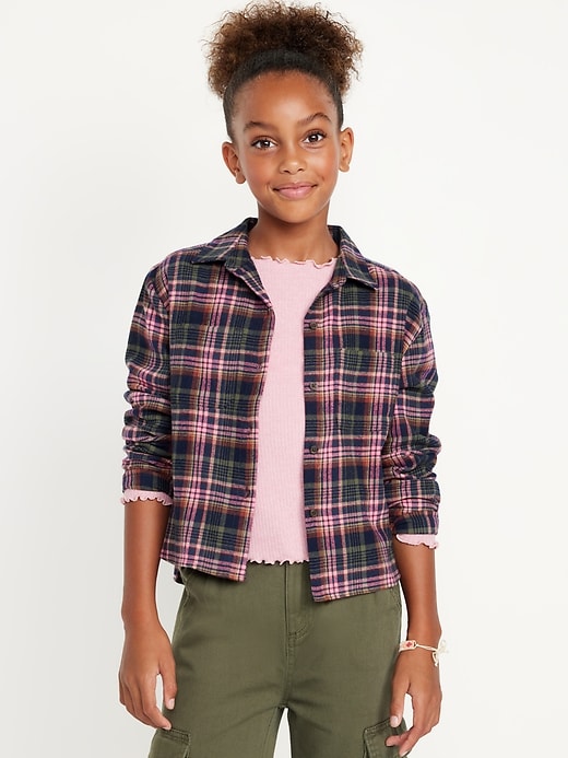 View large product image 1 of 3. Cropped Long-Sleeve Plaid Pocket Flannel Shirt for Girls