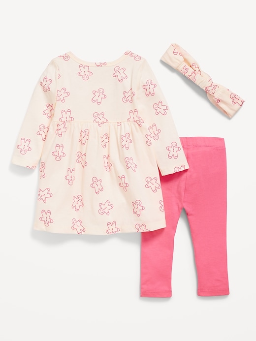 View large product image 2 of 3. Printed Long-Sleeve Dress, Leggings, and Headband Set for Baby