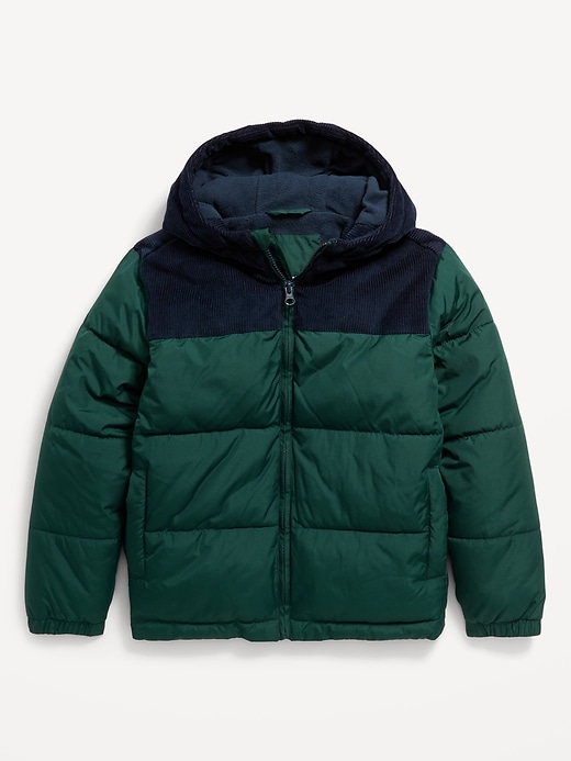 View large product image 2 of 3. Hooded Corduroy-Trim Puffer Jacket for Boys