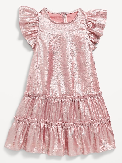 View large product image 1 of 2. Shiny Flutter-Sleeve Tiered Dress for Toddler Girls