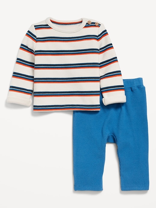 View large product image 1 of 3. Thermal-Knit Buttoned-Shoulder Top and Pants Set for Baby