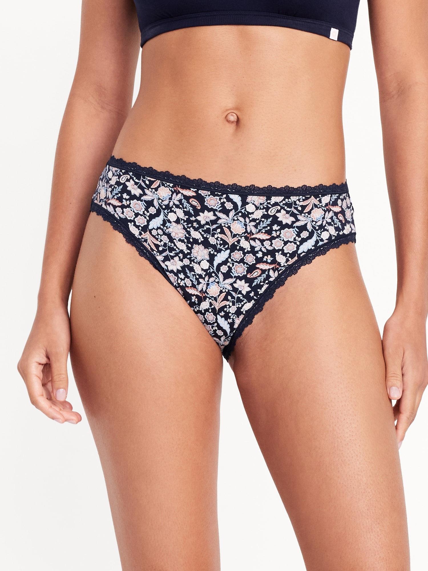 High-Waisted Lace-Trim Bikini Underwear