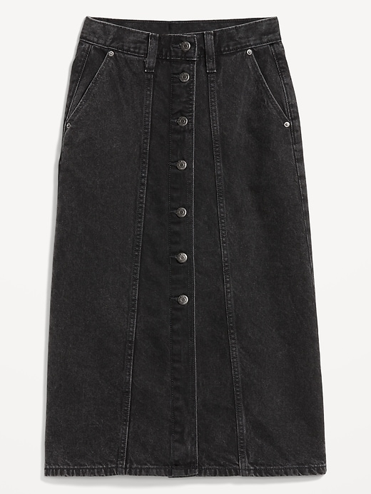 Image number 4 showing, High-Waisted Button-Front Jean Midi Skirt