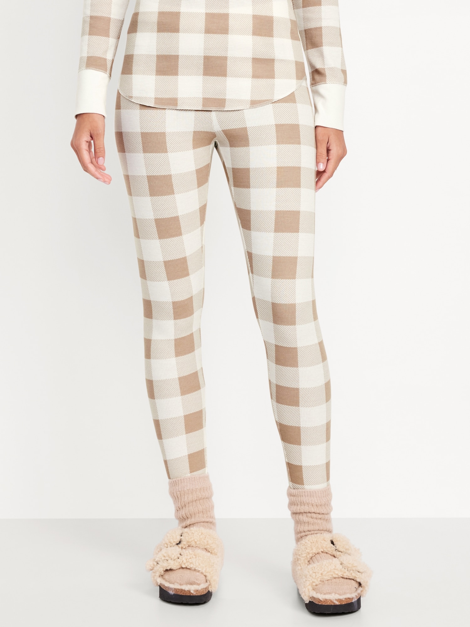 High-Waisted Printed Waffle Pajama Leggings