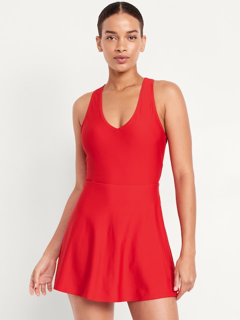 Matte Tie-Back Swim Dress - Scotty Red