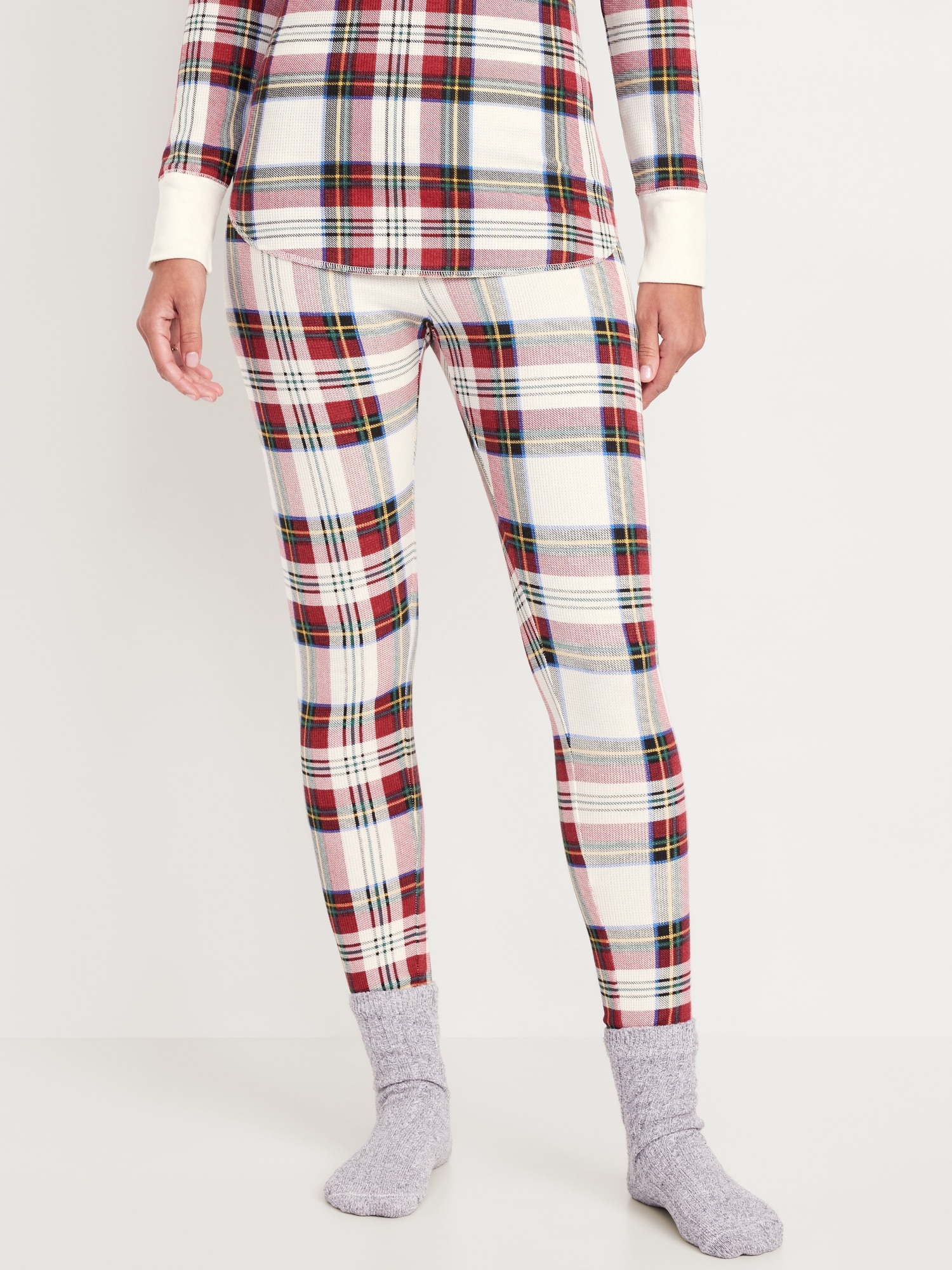 High-Waisted Printed Waffle Pajama Leggings for Women