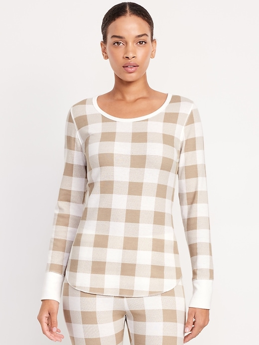 Image number 1 showing, Printed Waffle Pajama Top