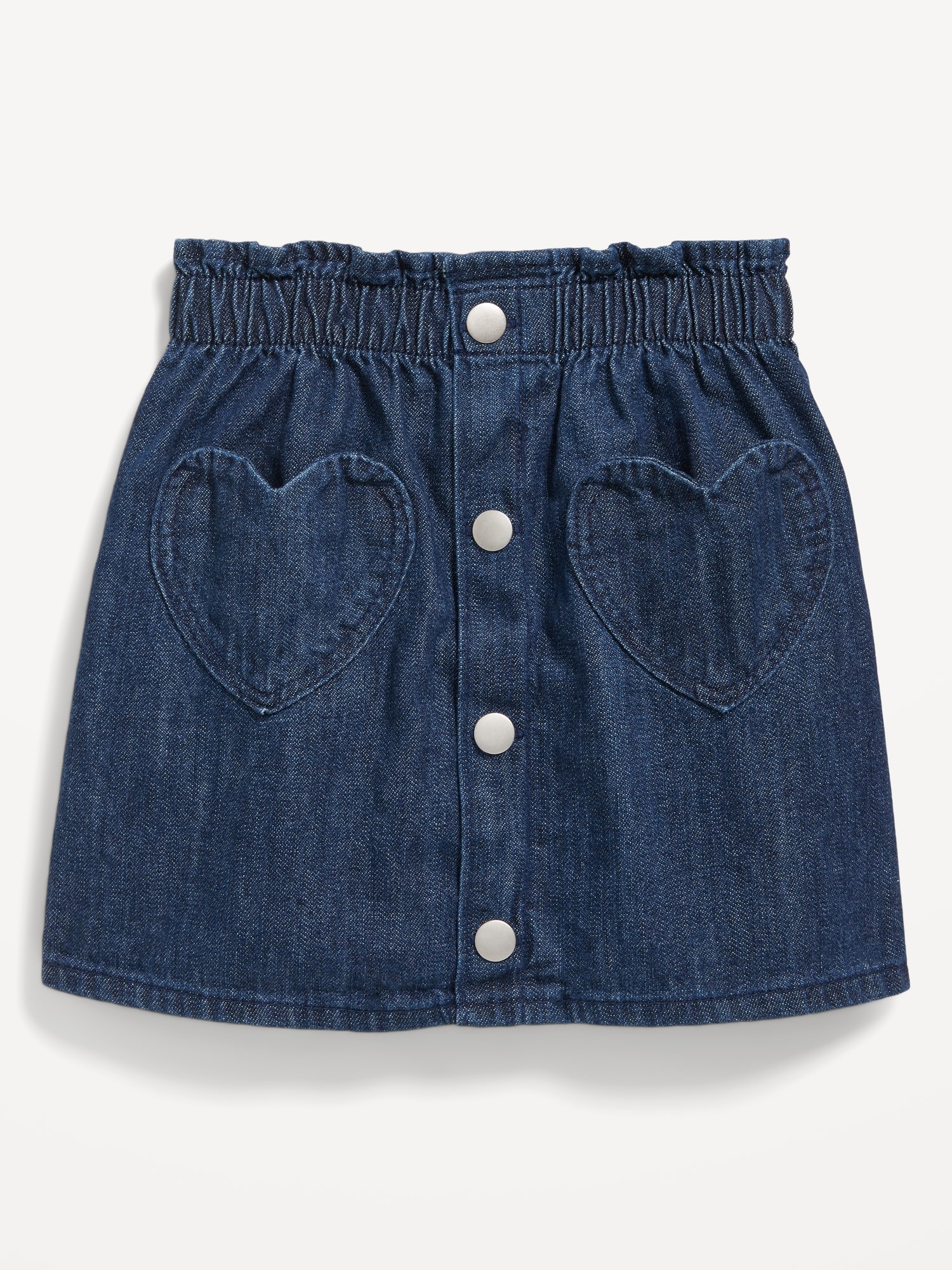 Button-Front Heart-Pocket Jean Skirt for Toddler Girls